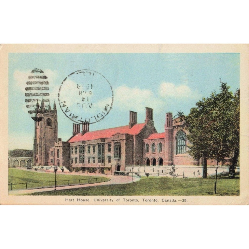 Vintage 1939 Hart House University of Toronto Canada Postcard Postmarked VG - Picture 1 of 2